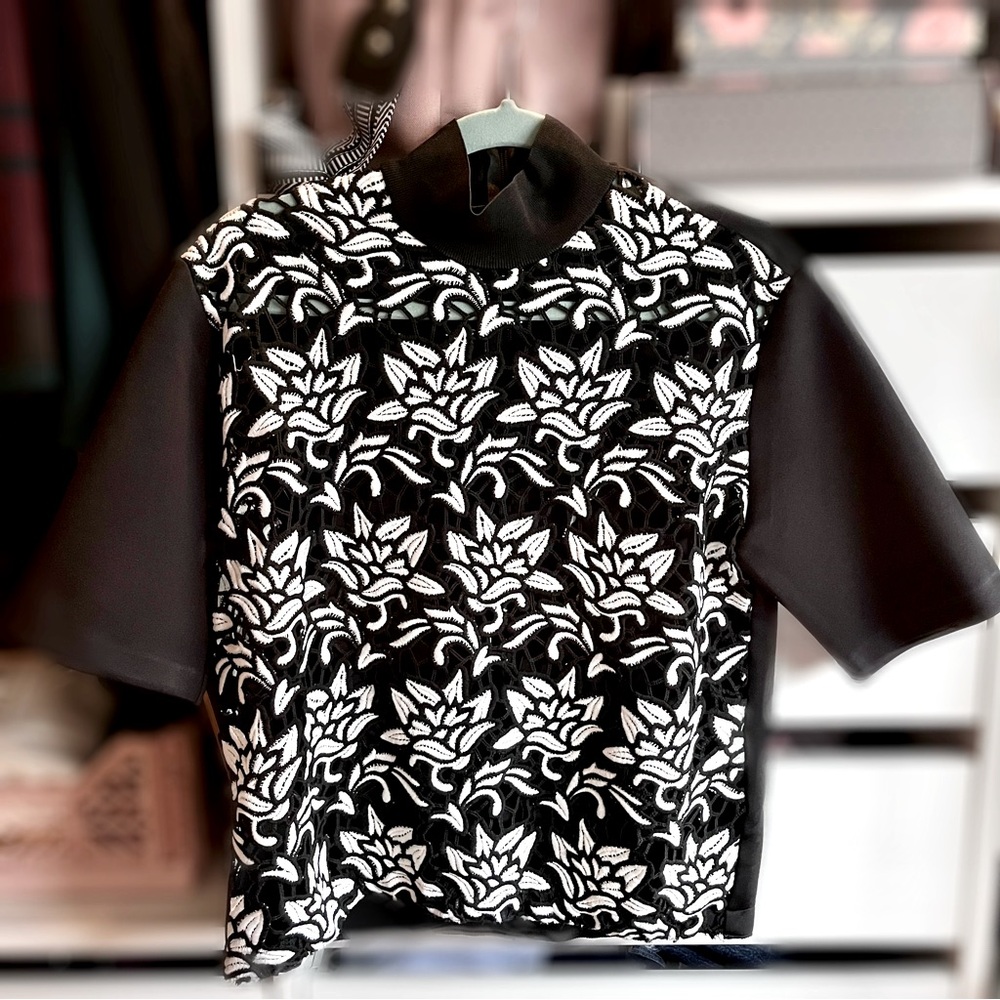 Sandro Paris Lace Embroidered Short Sleeve Top